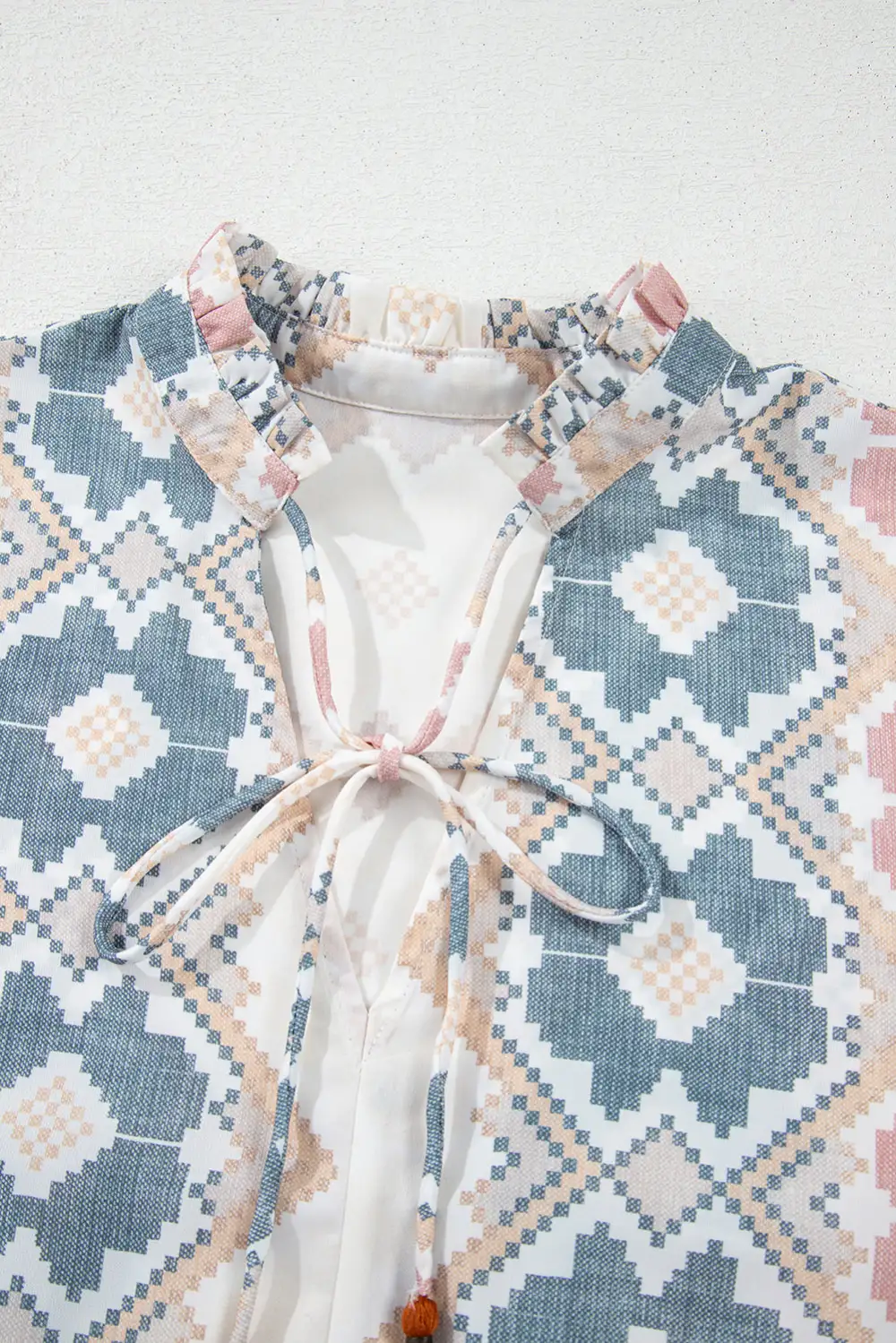 Geometric Print Western Inspired Tassel Detail Blouse