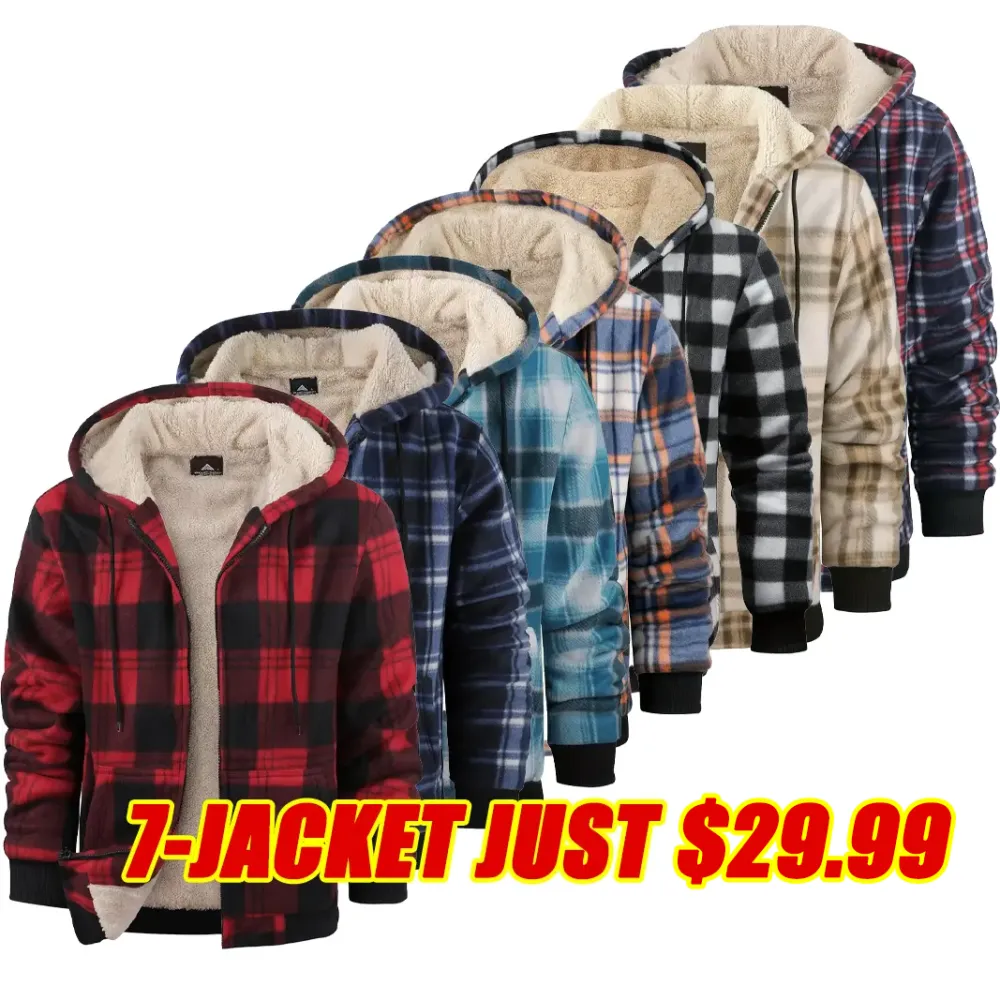 Mens Plaid Flannel Sherpa Lined Fleece Jackets