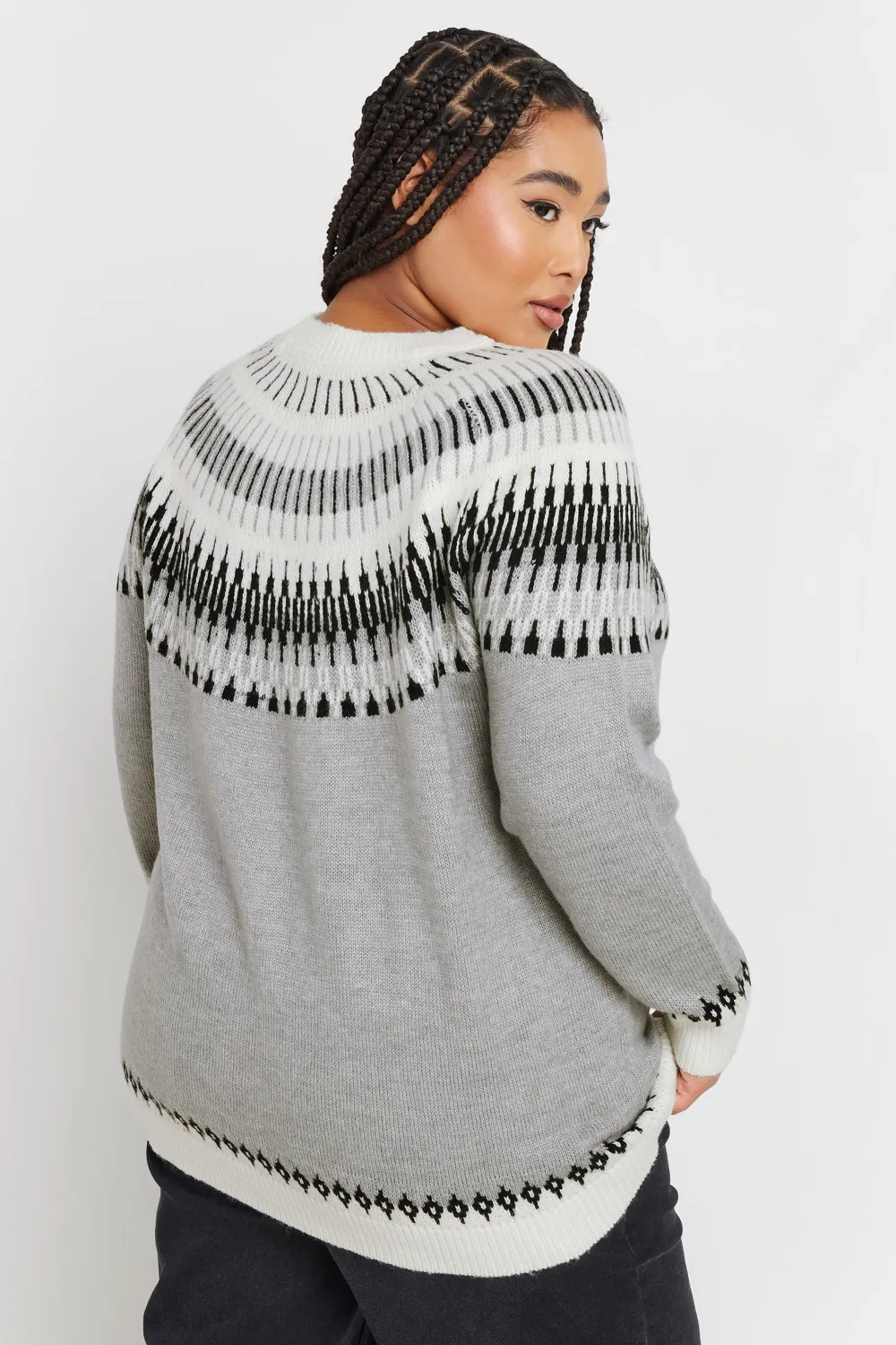复制YOURS Curve Grey Fairisle Knitted Jumper