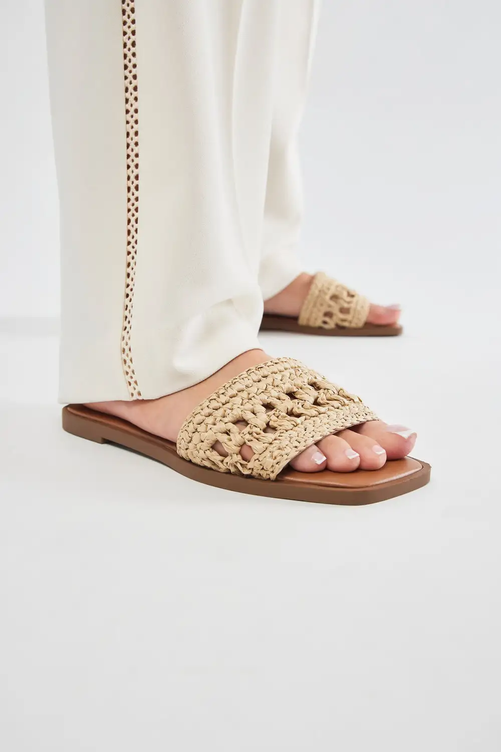 Follow Me There Crochet Flat Sandals - Beige
