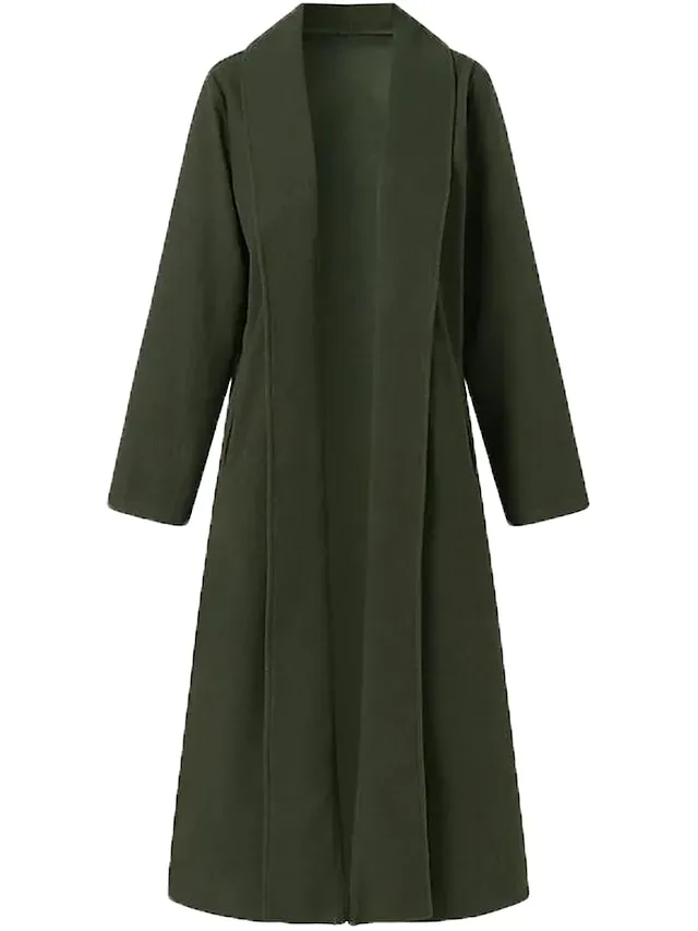 Women's Long Coat Overcoat Open Front Trench Coat Warm Winter Coat Long Sleeve with Pockets Oversize Black Army Green Gray