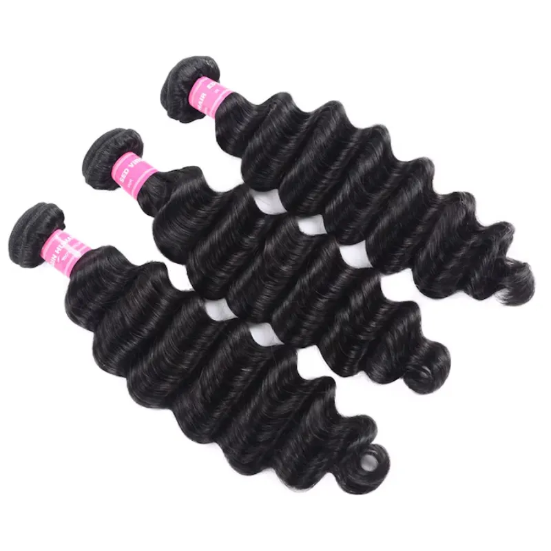 Sterly Unprocessed Loose Deep Wave Virgin Hair 3 Bundles with 4×4 Lace Closure Hand-tied