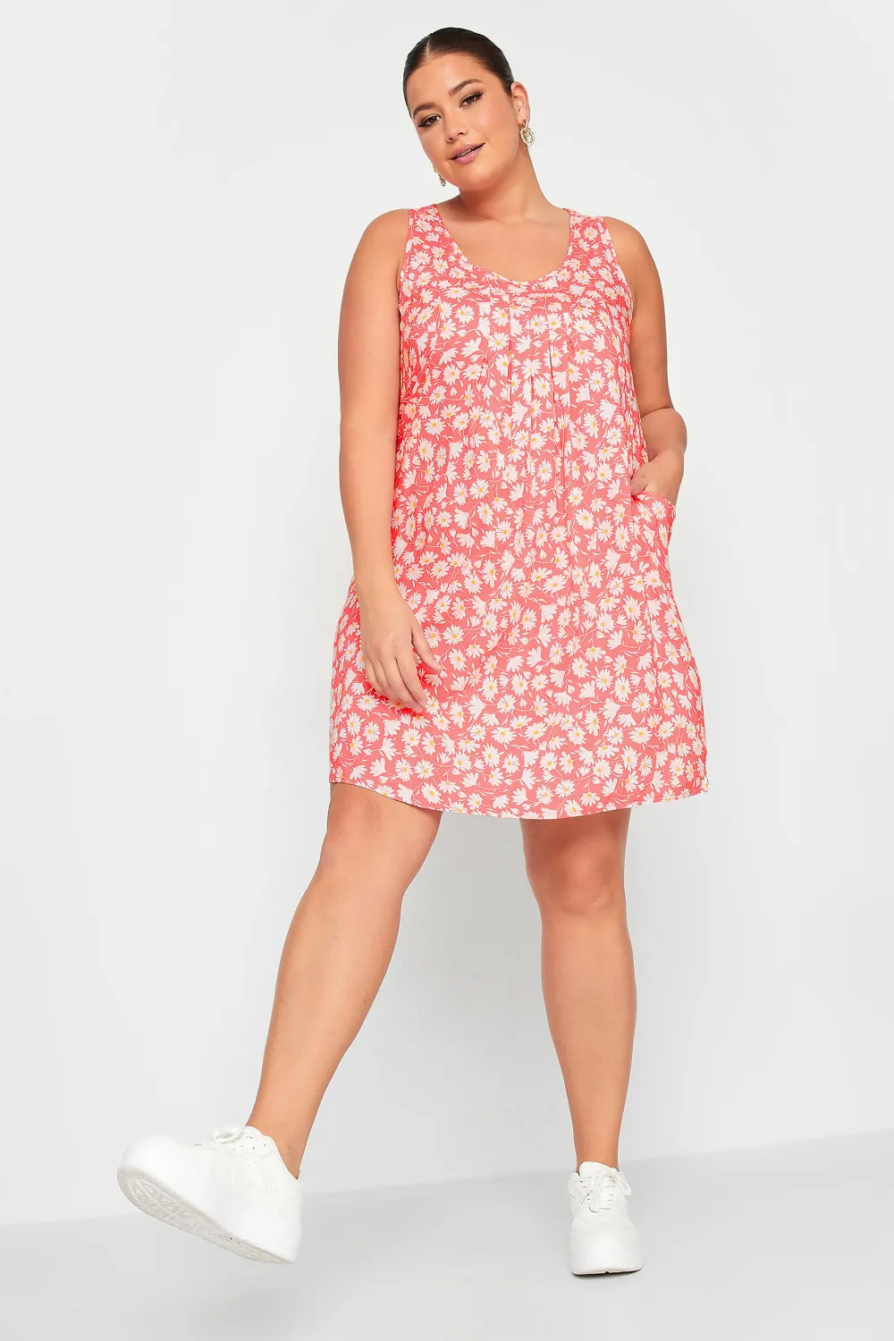 YOURS Curve Light Pink Daisy Print Pocket Smock Dress