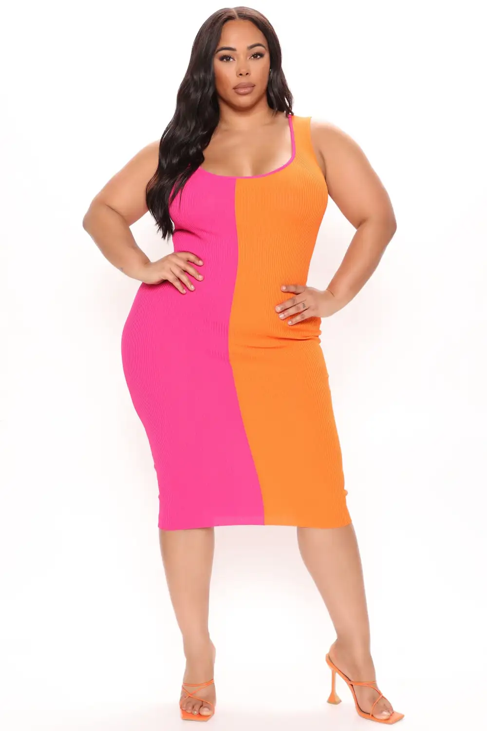 Let's Part Ways Backless Midi Dress - Orange/combo