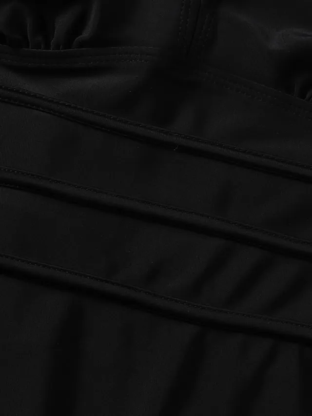 Women's Swimwear Tankini Swim Dress Bathing Suits 2 Piece Normal Swimsuit Halter Open Back Solid Color Black Halter Plunge Bathing Suits Sports Vacation Beach Wear