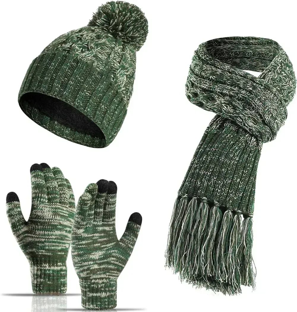 Honnesserry Winter Warm Beanie Hat Scarf and Touchscreen Gloves Set for Womens Skull Caps Neck Scarves with Fleece Lined
