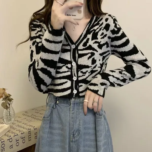 Casual Zebra Devore V Neck Cardigan