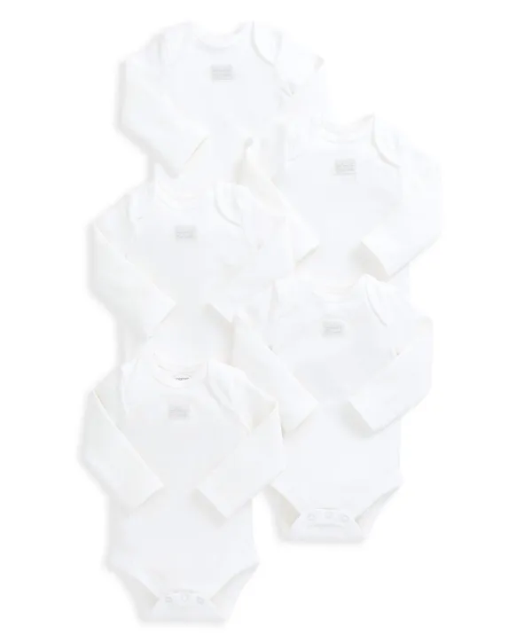 Organic Longsleeved Bodysuits (5 Pack) -  White
