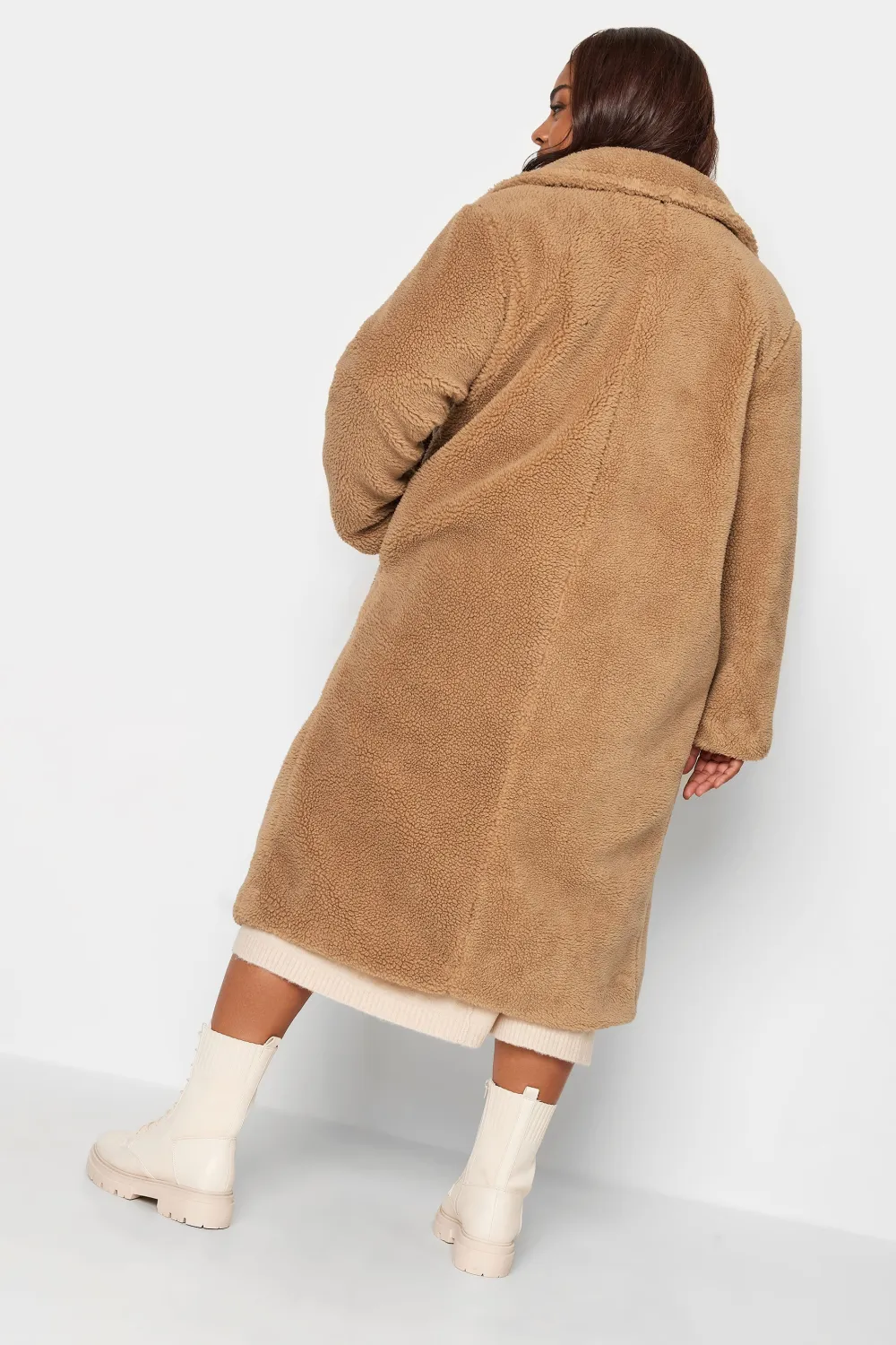 YOURS Curve Camel Brown Teddy Maxi Coat