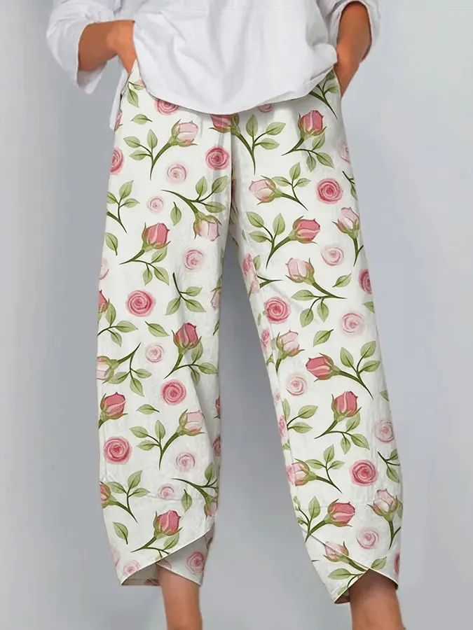 Women's Floral Print Art Print Casual Pants