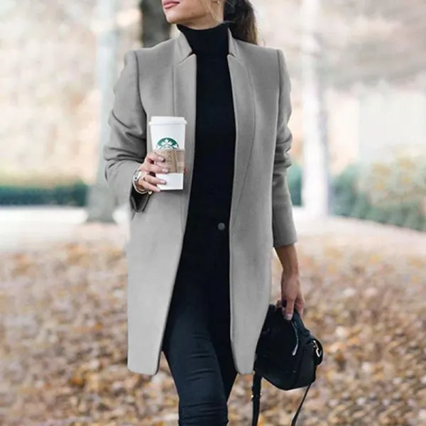 Casual Solid Color Stand Collar Long Coat