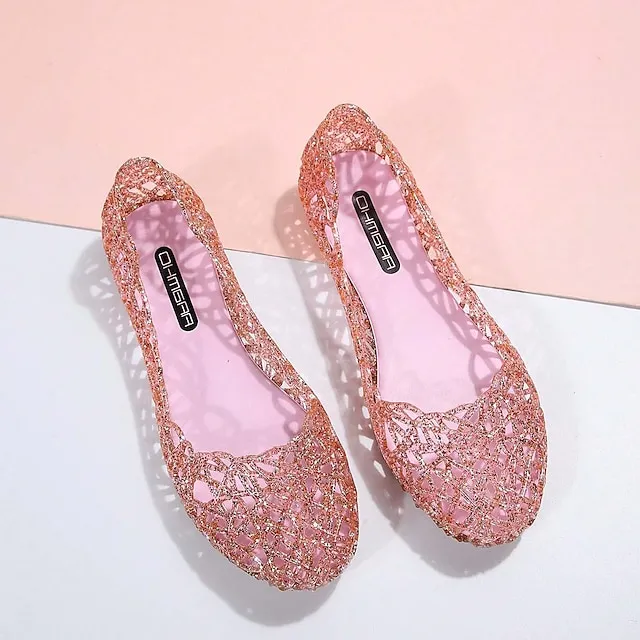 Women's Sandals Comfort Shoes Jellies Shoes Daily Beach Summer Flat Heel Round Toe Elegant Casual PVC Loafer Solid Color Black 20L Pink Blue