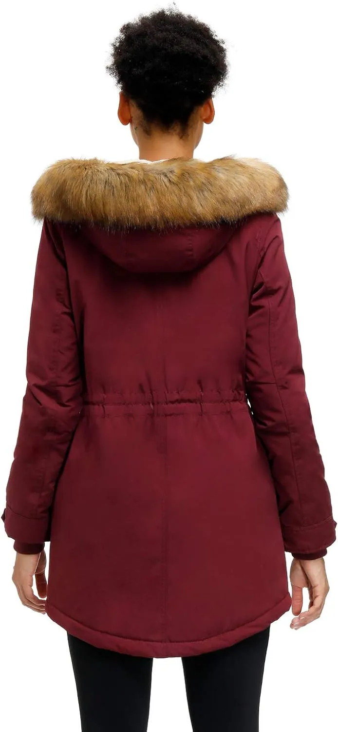 Women's Winter Coats Fleece Lined Parka Jacket Hooded Long Winter Warm Parka Coat with Pockets