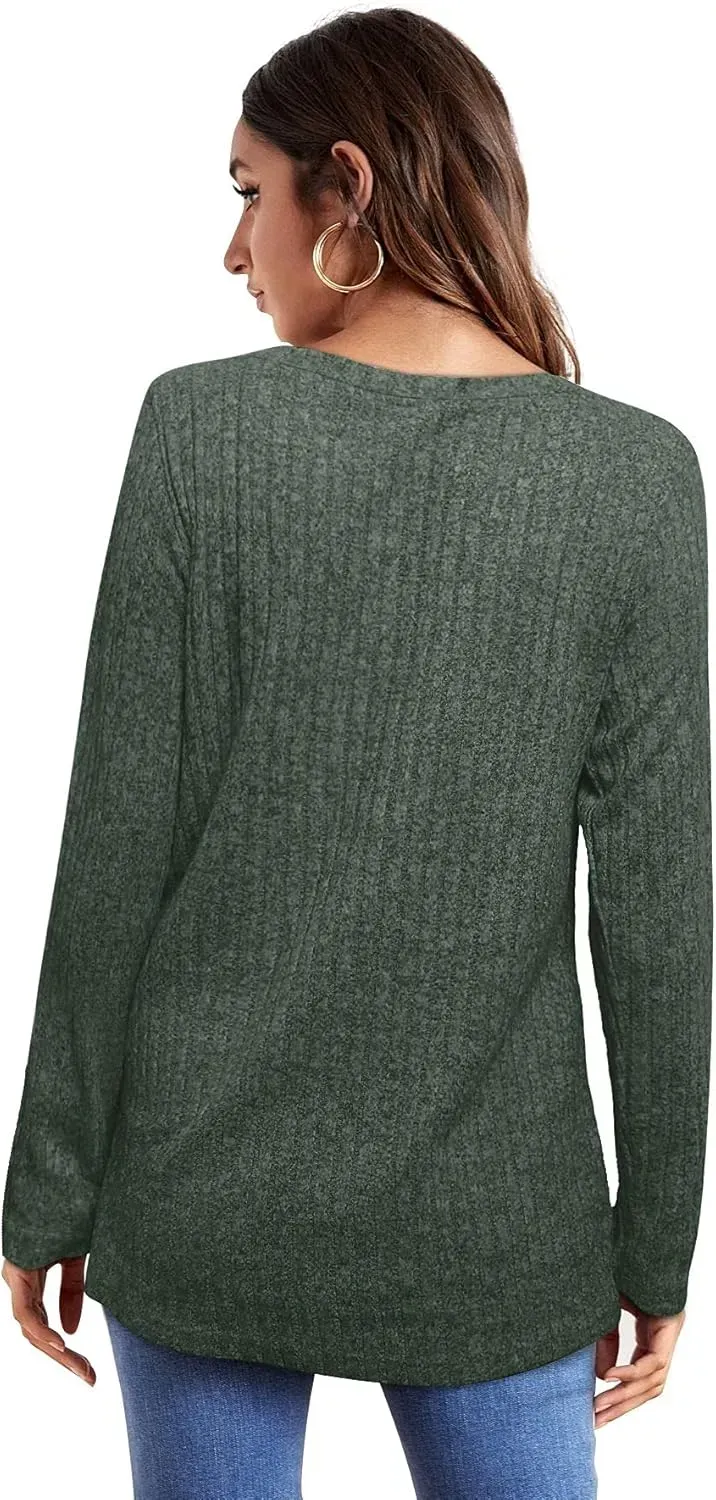 OFEEFAN Long Sleeve Shirts for Women Lightweight Crew Neck Casual Tunic Tops