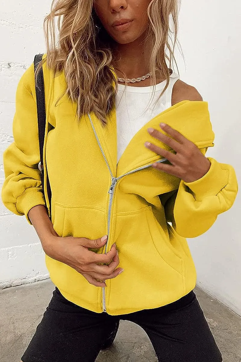 Women's Cute Hoodies Teen Girl Fall Jacket Oversized Sweatshirts Casual Drawstring Zip Up Y2K Hoodie with Pocket