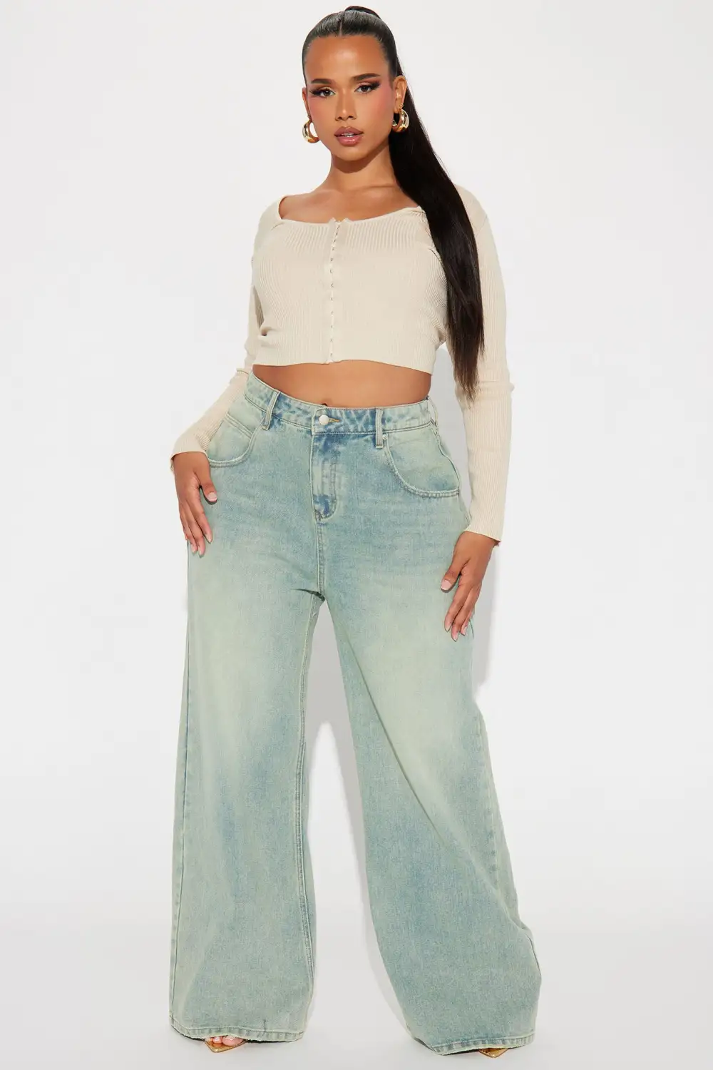 Naples Tinted Drop Waist Baggy Jeans - Light Wash