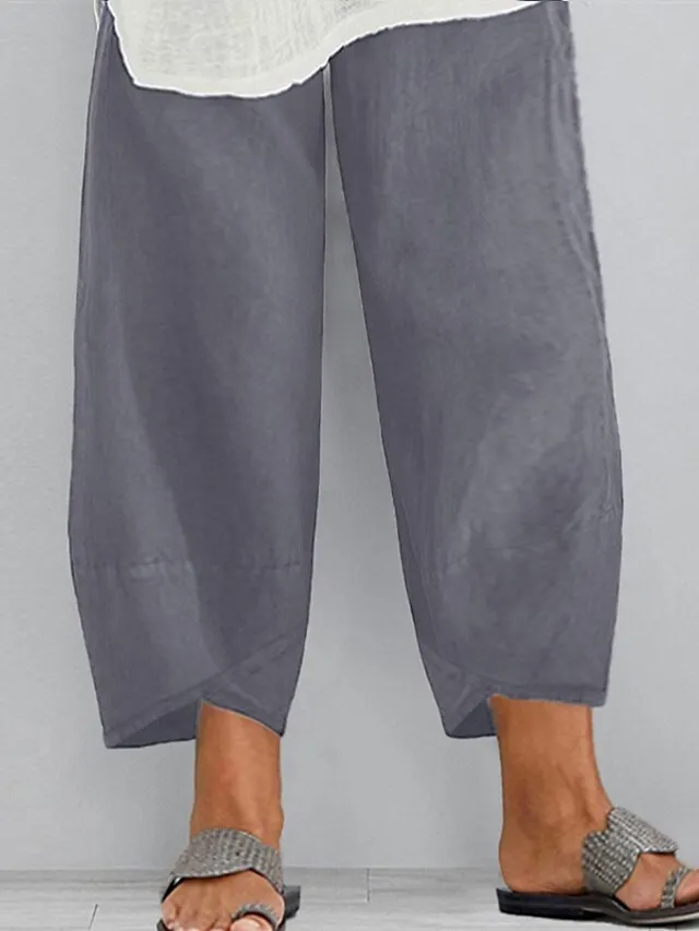 Women's Chinos Capri shorts Baggy Solid Color Pocket Baggy Calf-Length Micro-elastic Sporty Casual Daily Vacation Black Navy Blue L XL Spring Fall