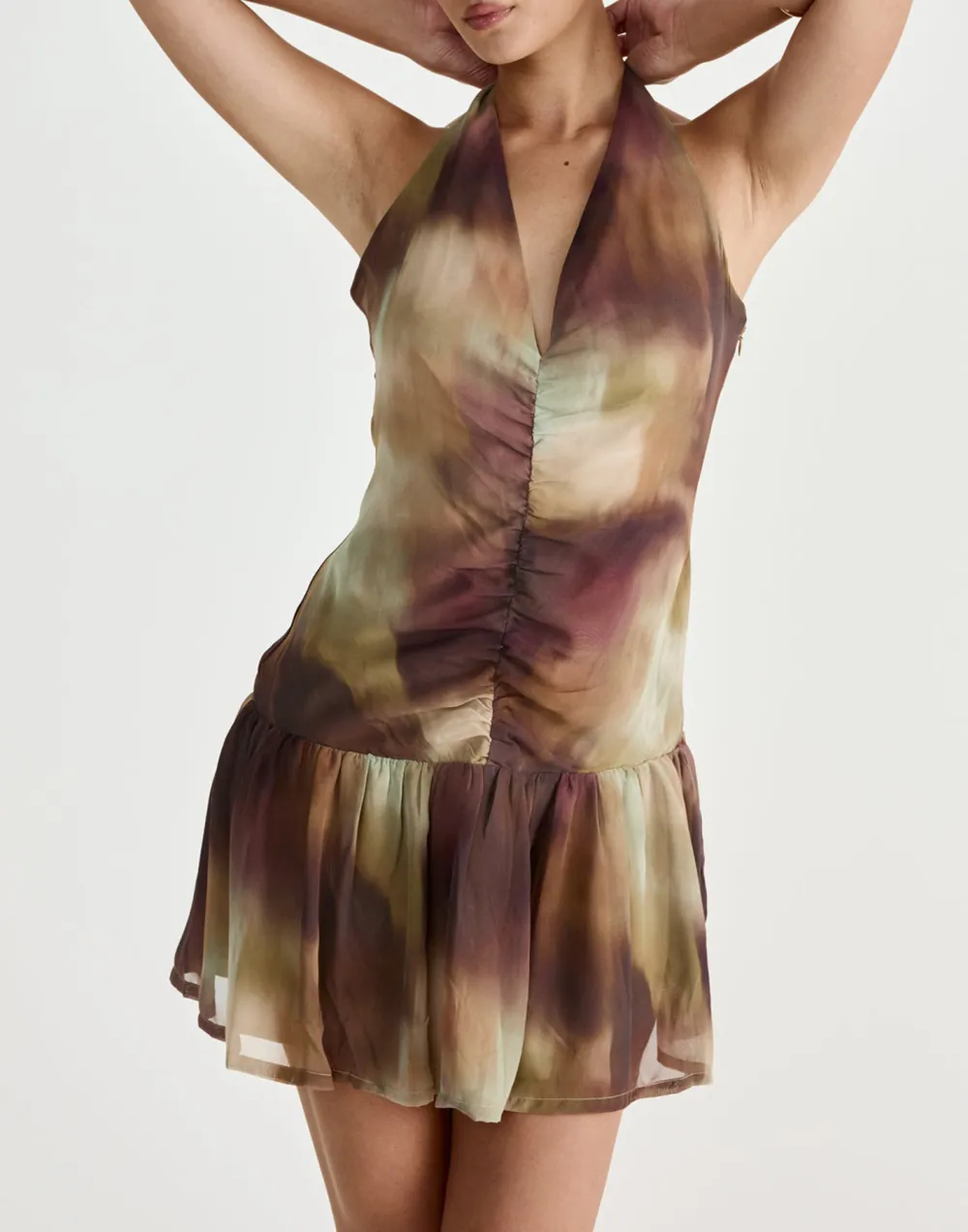 Halter Neck Ruffled Flowy Mini Dress