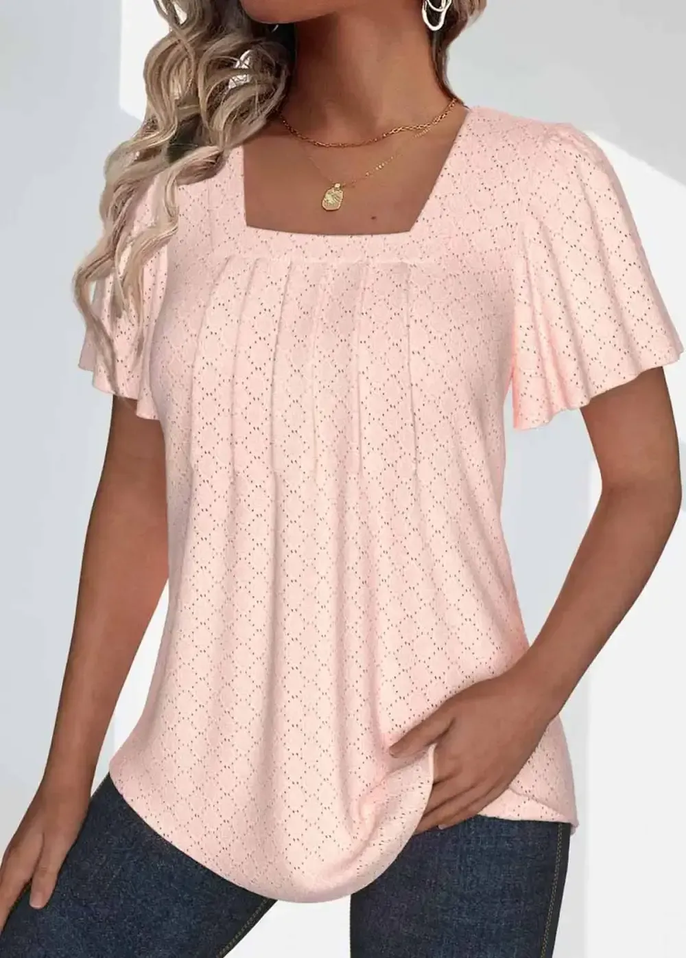 Dusty Pink Textured Fabric Short Sleeve T Shirt