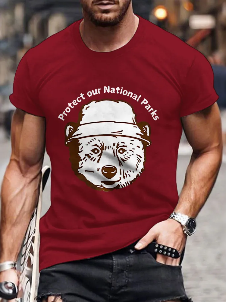 Men'S Round-Neck Short-Sleeved T-Shirt With Protect Our National Parks Prints