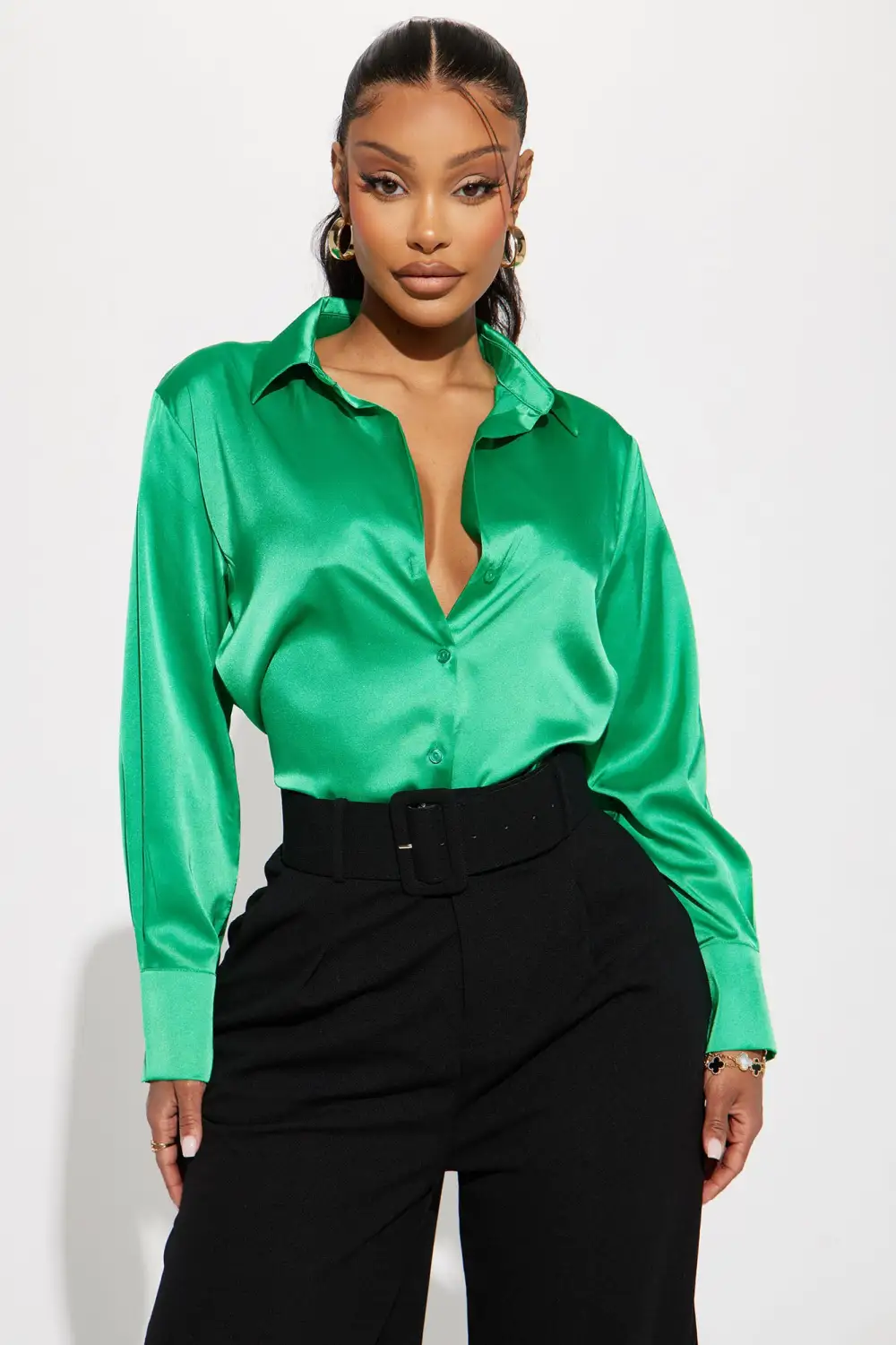Popular Girl Satin Shirt - Kelly Green