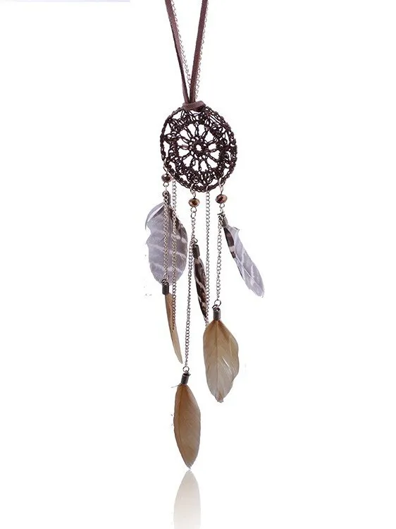 Ethnic Retro Dream Catcher Feather Long Sweater Chain Wool Clothes Necklace