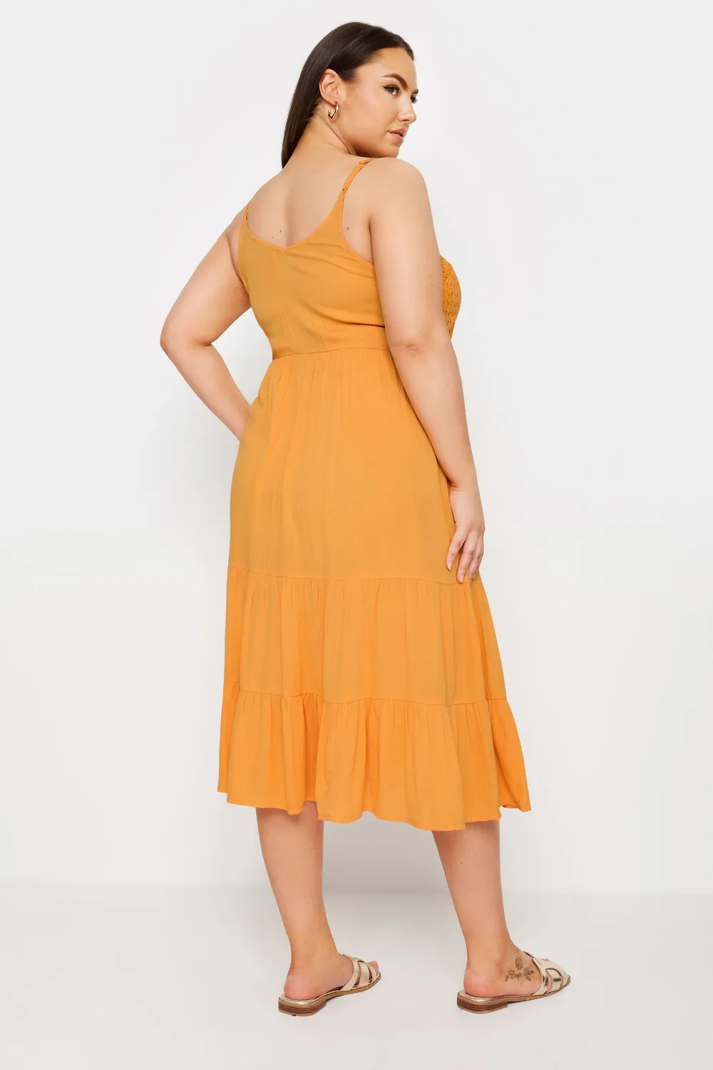 Yours Curve Orange Crochet Crinkle Midaxi Dress