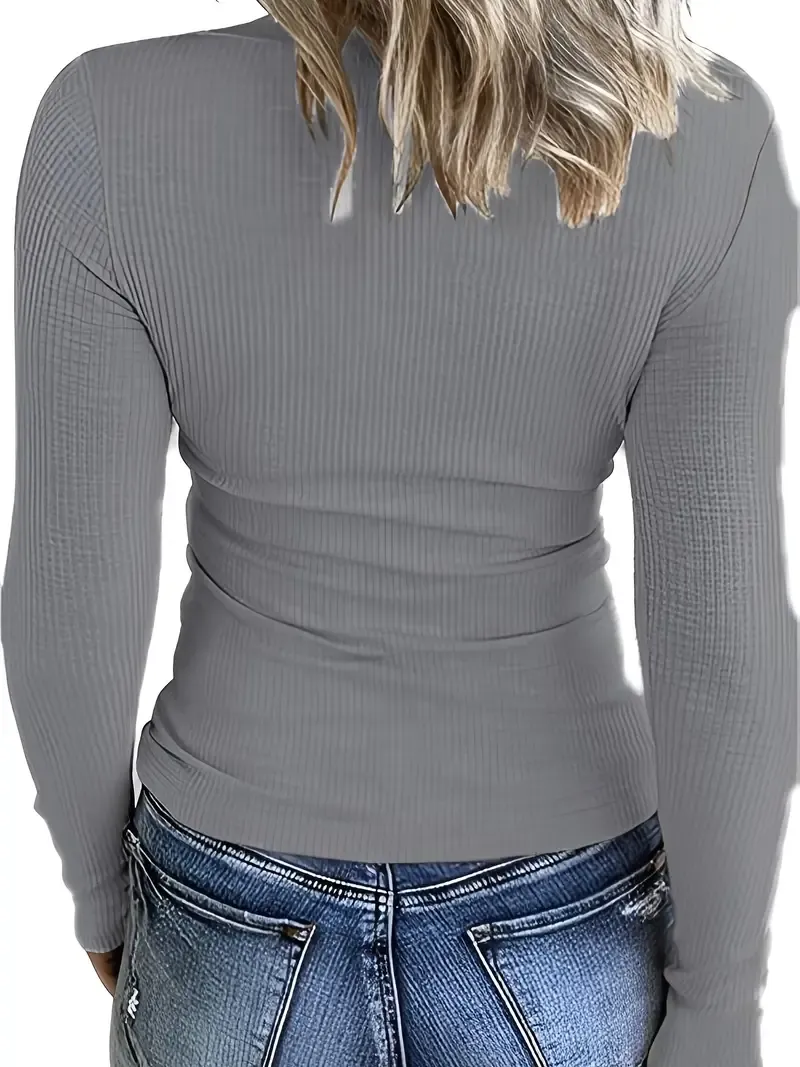 Solid Color Cut Out T-Shirt, Casual Long Sleeve Top for Spring & Fall, Women's Clothing, V-neck, Fashion, Versatile