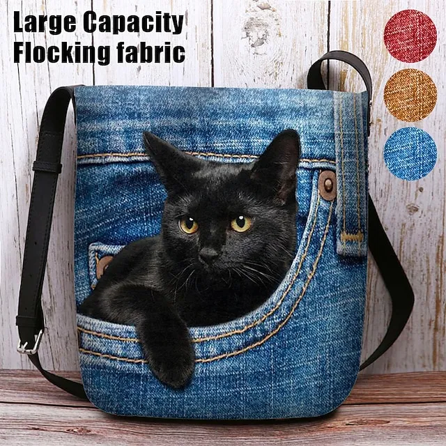 Women's Crossbody Bag Shoulder Bag Fluffy Bag Polyester Outdoor Daily Holiday Print Large Capacity Lightweight Durable Cat Yellow Red Blue