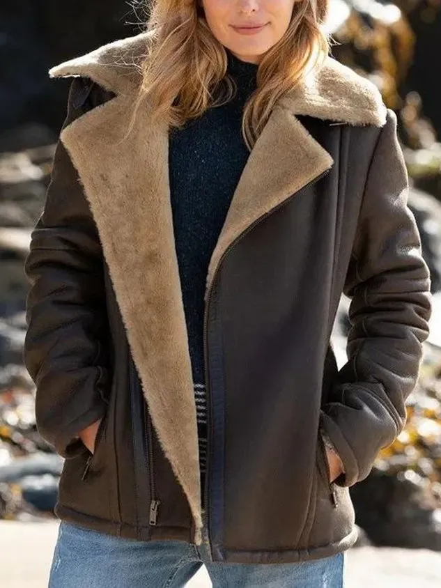 Lapel Collar Casual Teddy Jacket