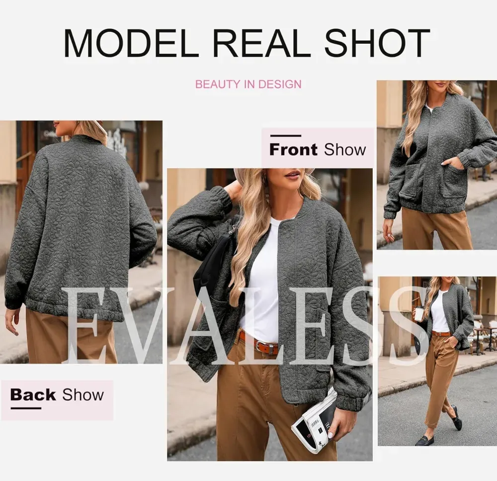 Jackets for Women Spring Fashion 2025 Cute Jacquard Coats Lightweight Zip Up Jackets Dressy Casual