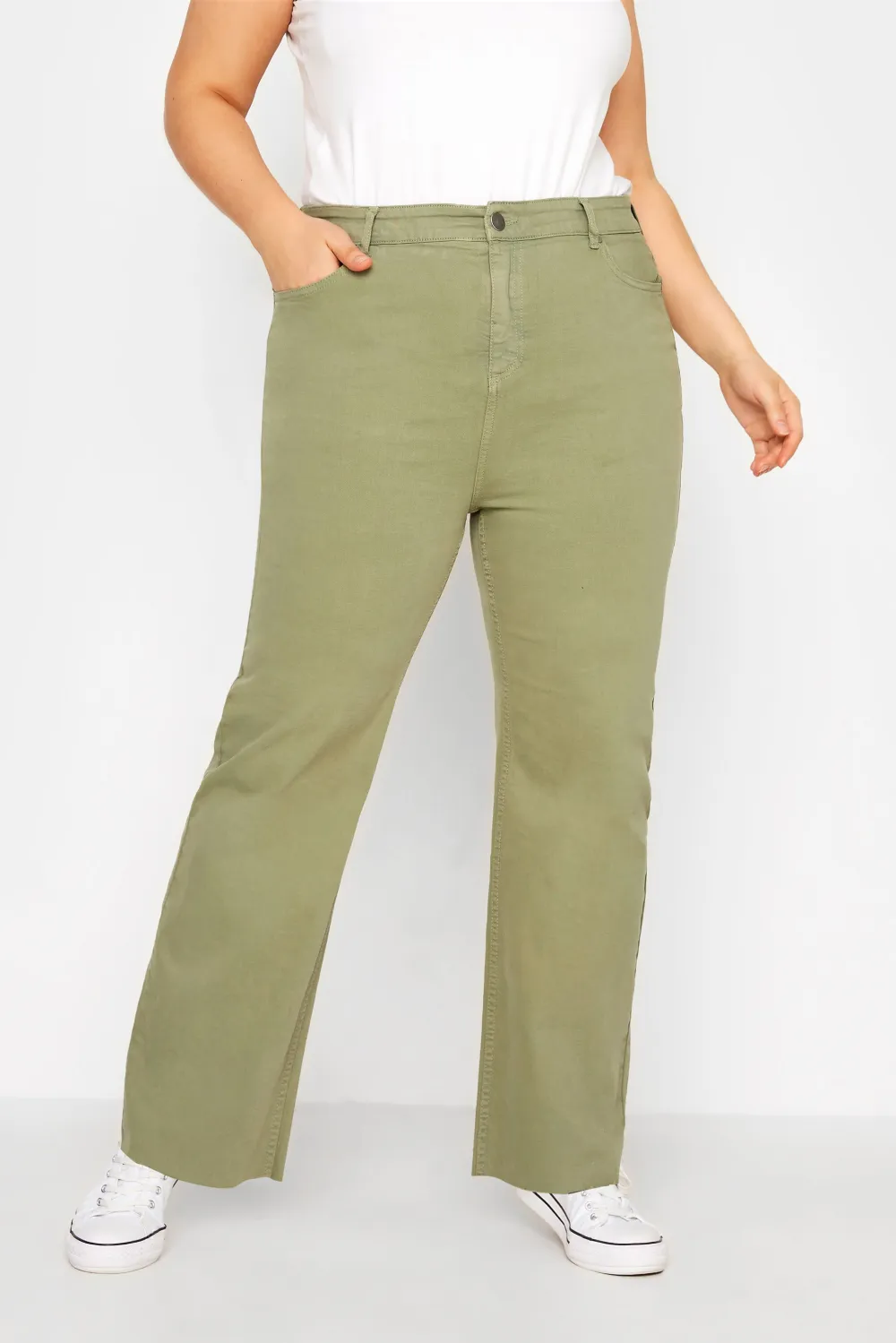 YOURS Curve Khaki Green Stretch Wide Leg Jeans