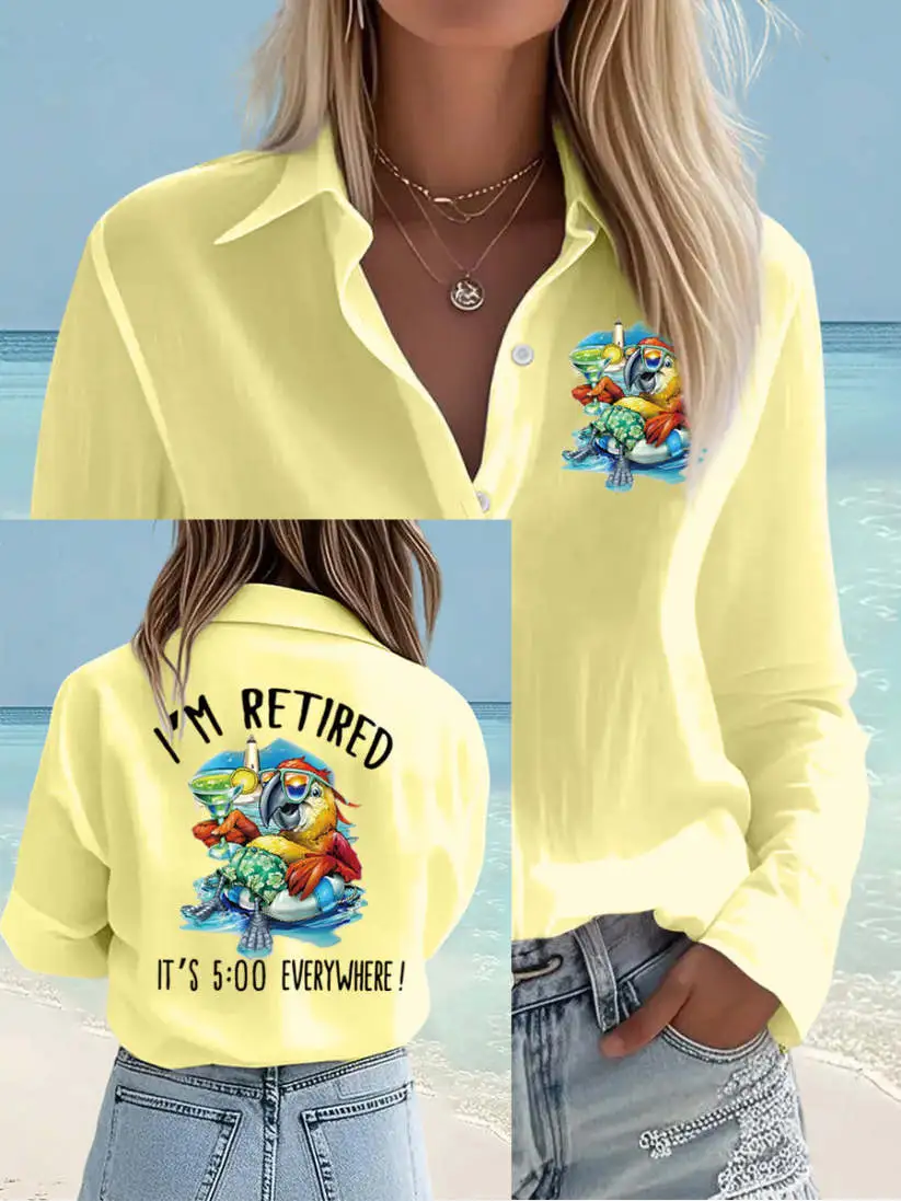 Women's I'm Retired It's 5 O'clock Everywhere Parrot Print Casual Shirt