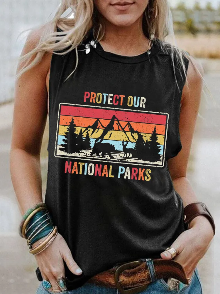 Women'S Round-Neck Sleeveless Vest With Protect Our National Parks Prints