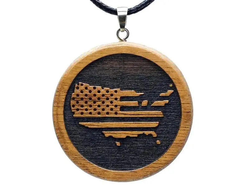 Wooden American Flag Necklace, USA Flag Necklace, USA Map, America Flag, Patriotic Gift, USA Gifts, American Gifts, Independence Day Gifts