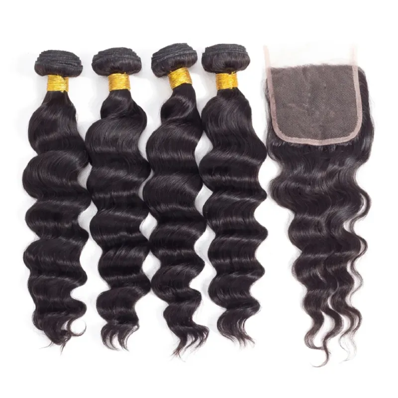 Sterly Loose Deep Human Hair Bundles With 5x5 Lace Closure