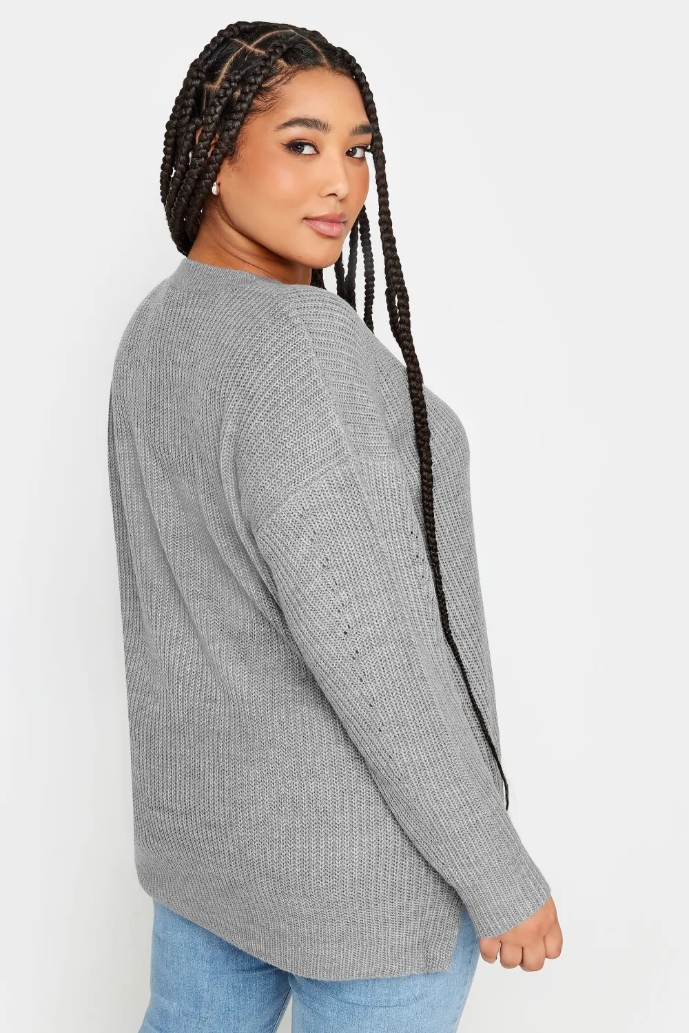 YOURS Curve Grey Drop Shoulder Knitted Jumper