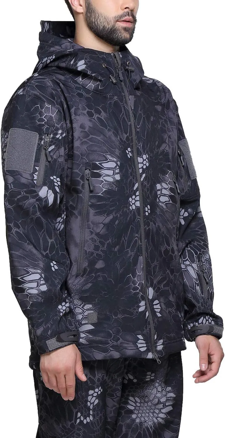 Men's Military Tactical Jackets Softshell Winter Warm Fleece Hooded Coat Outdoor Hiking Hunting Jacket