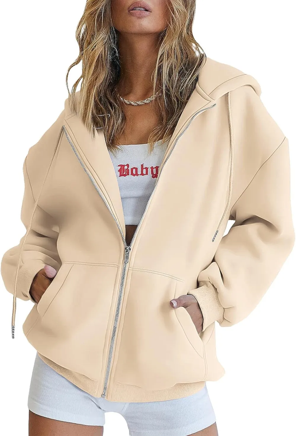 Women's Cute Hoodies Teen Girl Fall Jacket Oversized Sweatshirts Casual Drawstring Zip Up Y2K Hoodie with Pocket