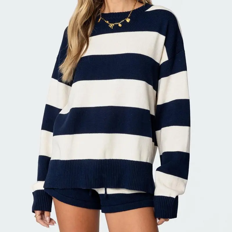 Women Striped Knit Sweater Set 2 Piece Outfit