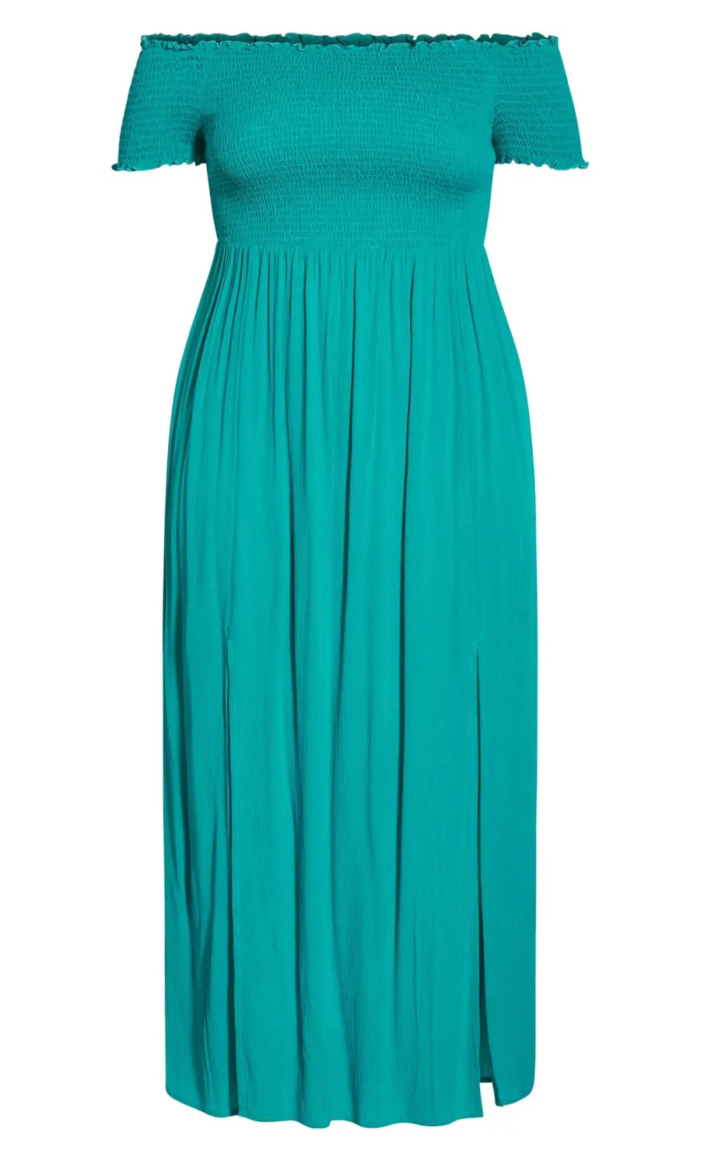 Evans Green Bardot Shirred Maxi Dress