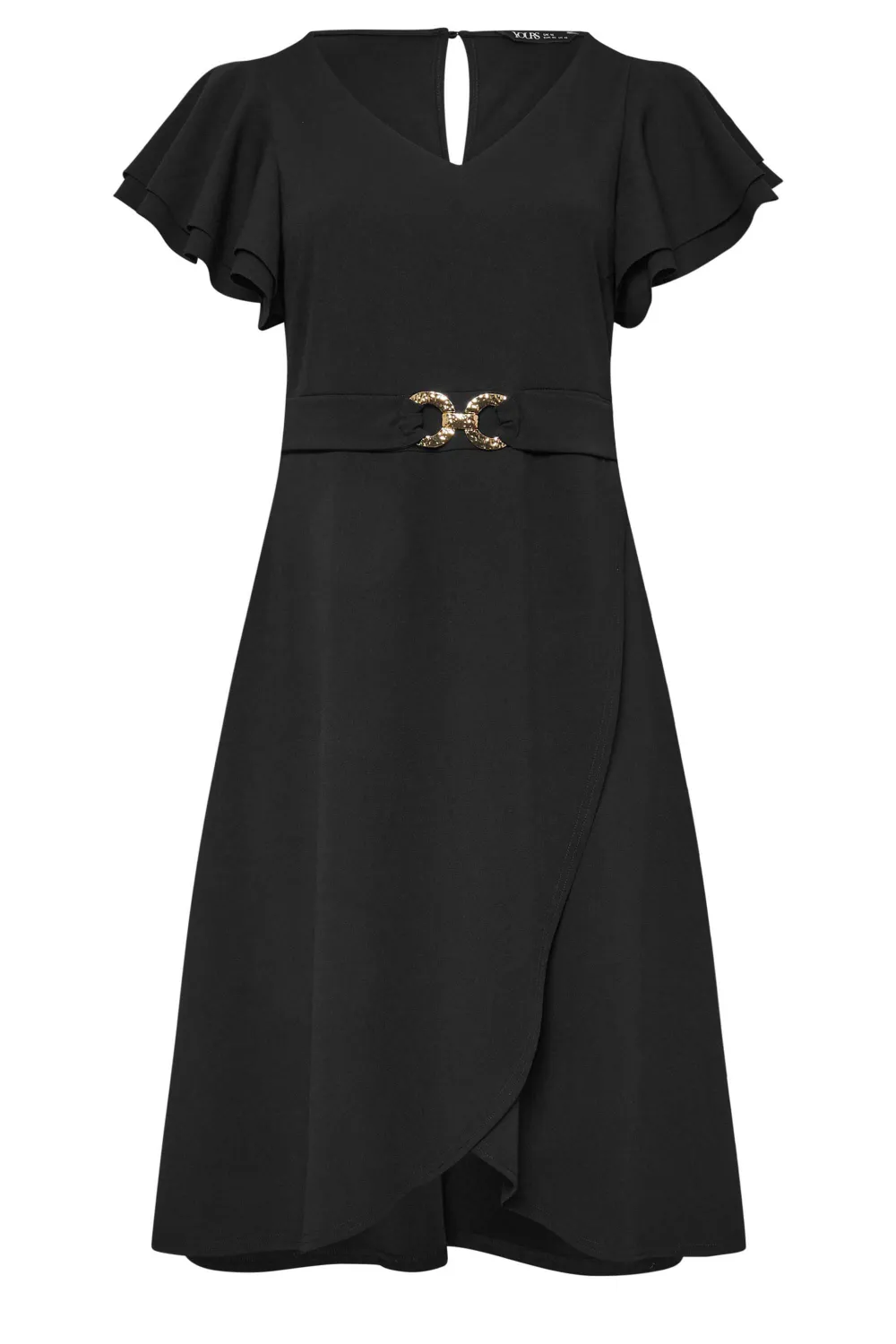 YOURS LONDON Curve Black Buckle Dipped Hem Midi Dress