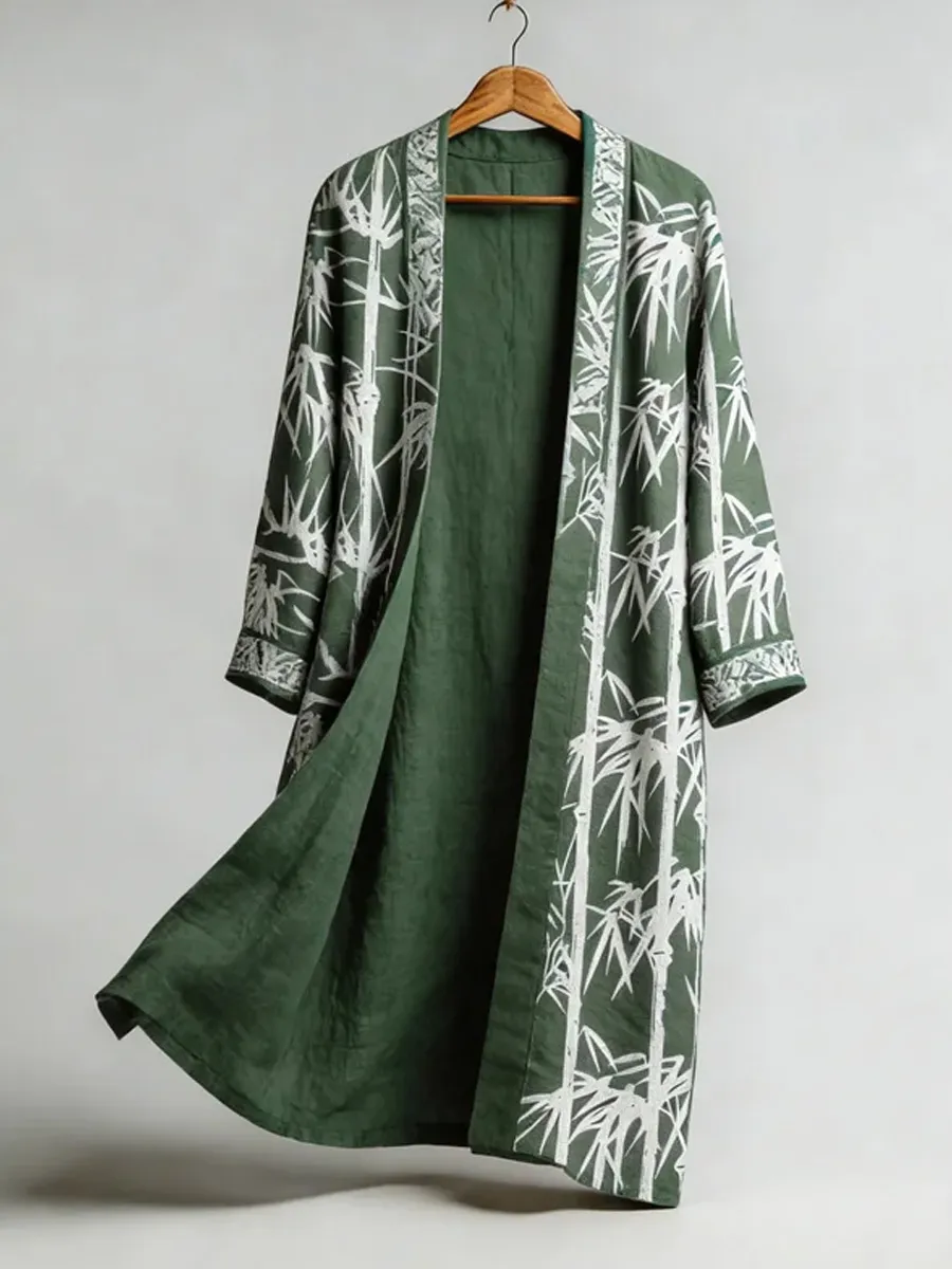 Bamboo Lino Art Flowy Linen Long Kimono