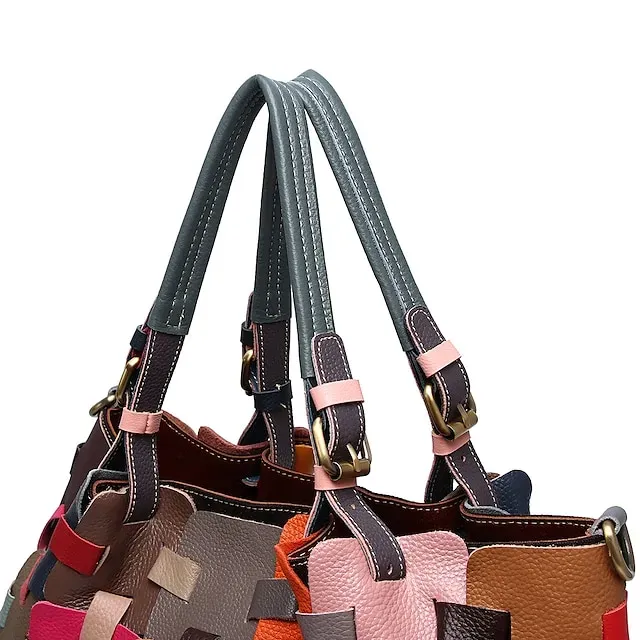 Women's Handbag Cowhide Daily Office & Career Zipper Geometric Rainbow