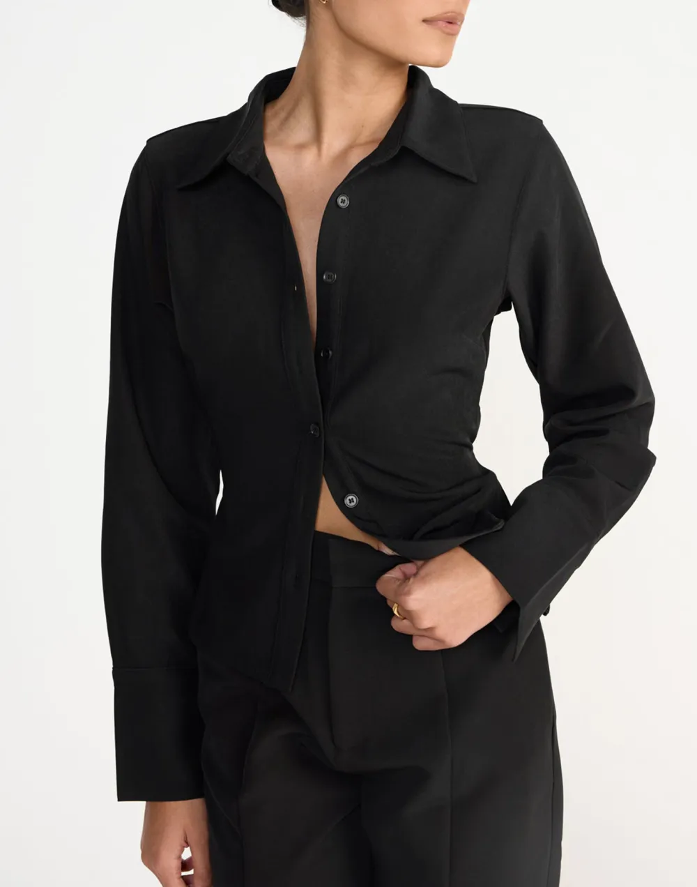 Adjustable Tie Cropped Shirt Top