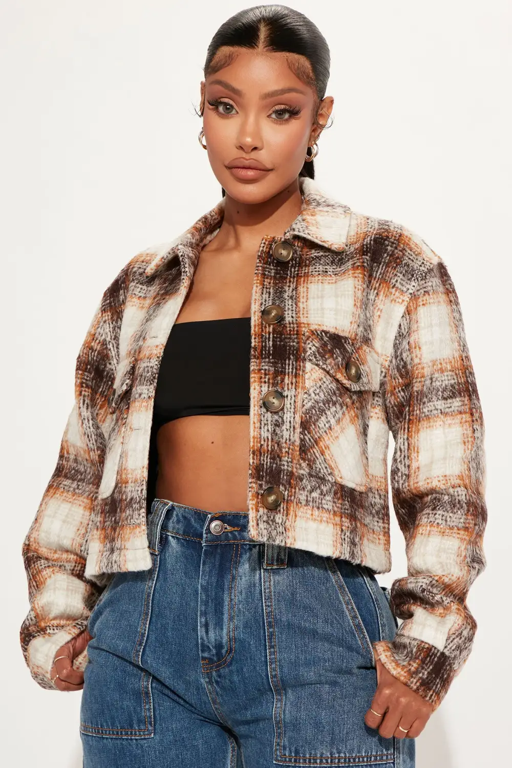 Savannah Crop Plaid Shacket - Chocolate