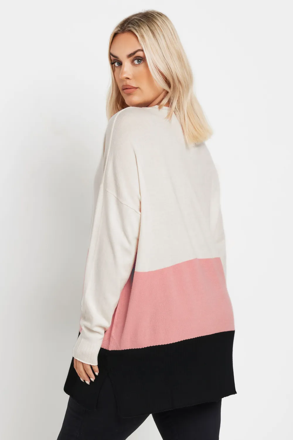 YOURS Curve White & Pink Colourblock Jumper