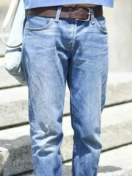 Blue Denim Plain Casual Jeans