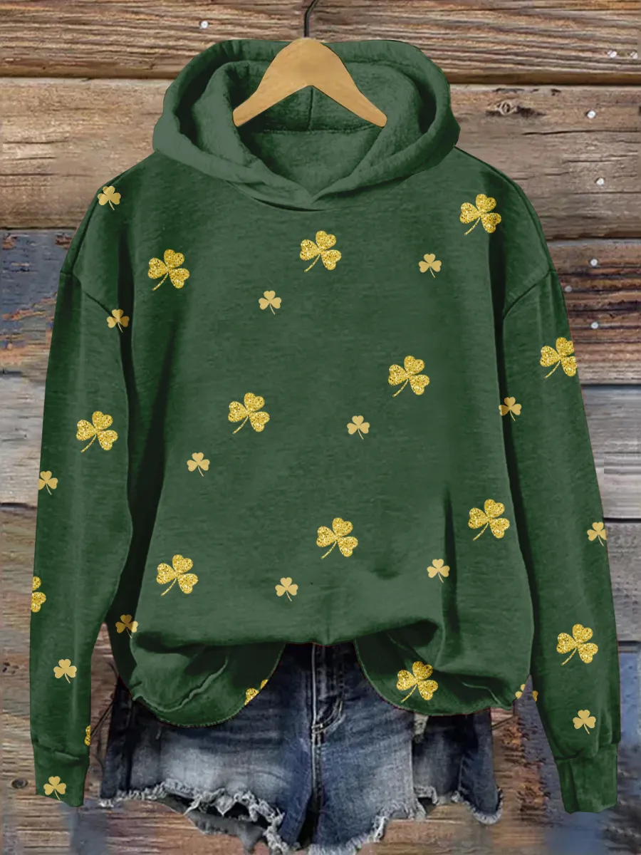 St Patrick's Day Shamrock Print Hooded Sweatshirt