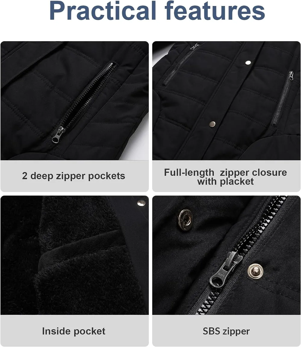 Women's Warm Winter Coat Velvet Puffer Jacket Quilted Faux Fur Hood